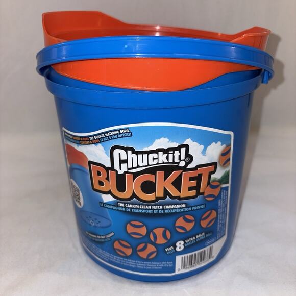 Chuckit Ultra Ball Dog Toy, Med Balls (2.5”) 8 pk w/Cleaning Bucket Durable NEW - Picture 1 of 6